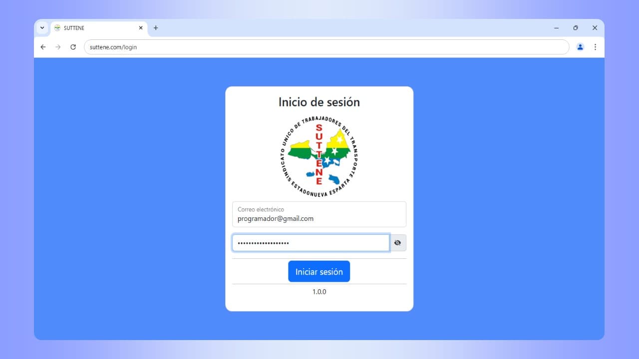 Pagina de inicio de sesion de SUTTENE